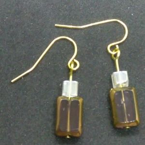 Gold Framed Purple & Crystal Handmade Earrings